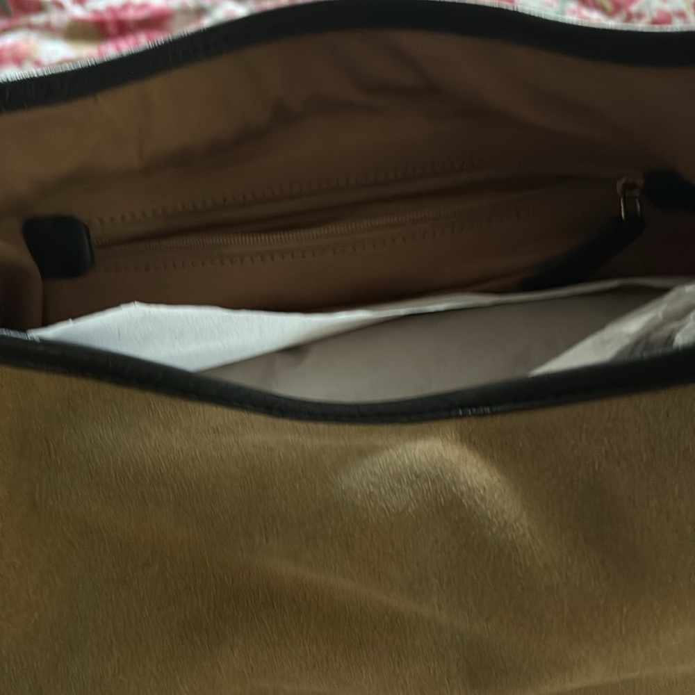 J. Crew Tan Suede Shoulder Bag with Black Trim and Gold Accent - Picture 6 of 7